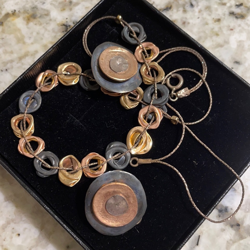 Bronze and silver necklace and earrings set